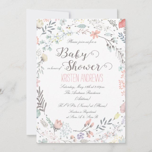 Rustic Floral Baby Shower Invitation II (Front)