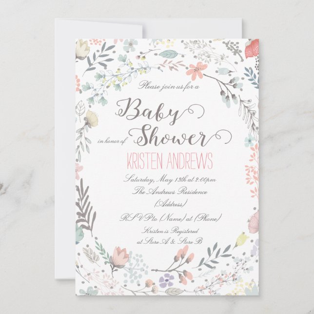 Rustic Floral Baby Shower Invitation II (Front)