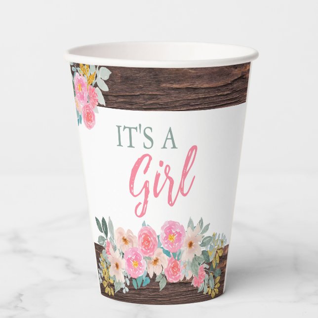 Rustic Floral Baby Shower Paper Cup (Front)