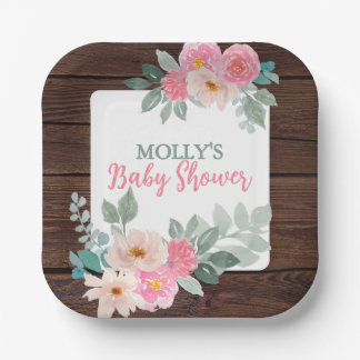 Rustic Floral Baby Shower Plate Square