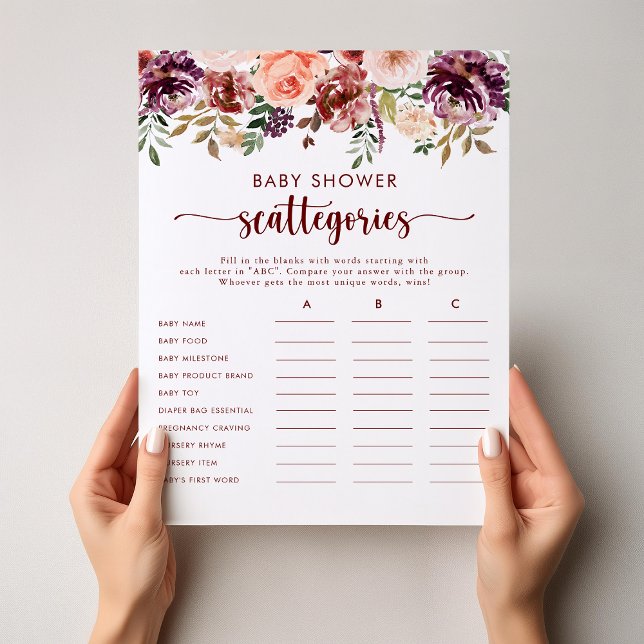 Rustic  Floral Baby Shower Scattegories Game  (Creator Uploaded)