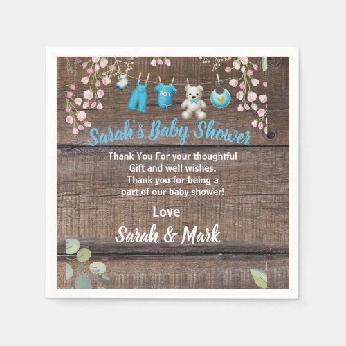 Rustic Floral Baby Shower Thank You Message Napkins