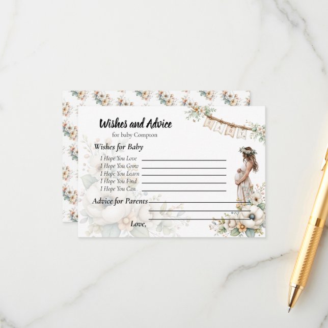 Rustic Floral Baby Shower Wishes and Advice Enclosure Card (Front/Back In Situ)