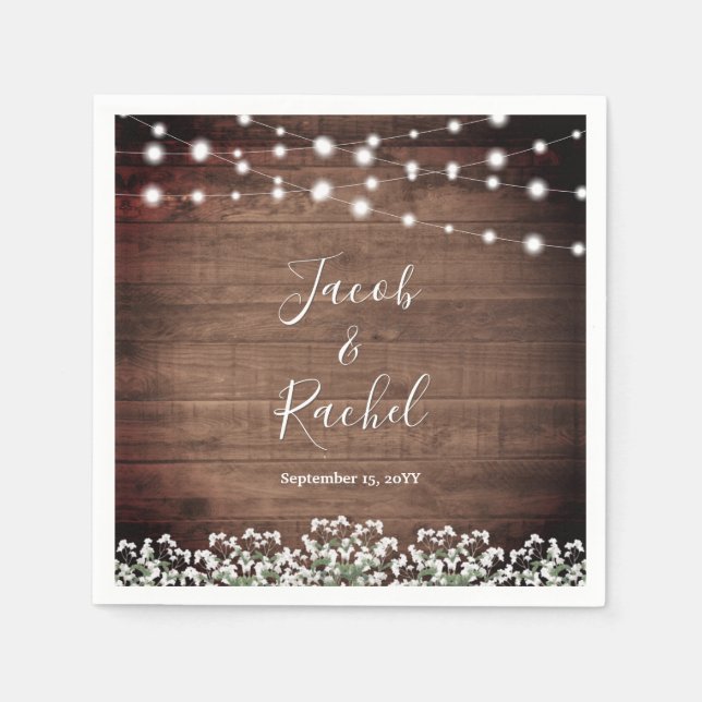 Rustic Floral Baby's Breath String Lights Wedding Napkins (Front)