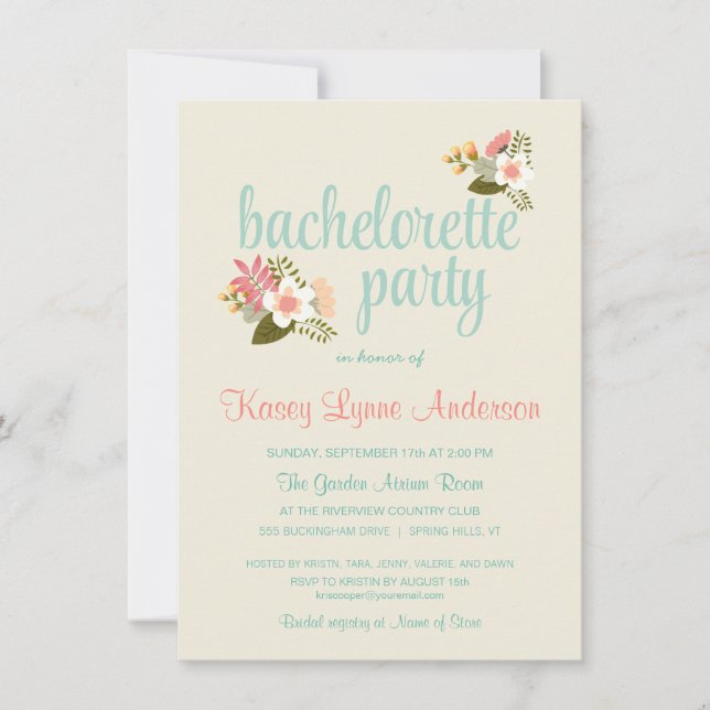 Rustic Floral Bachelorette Party Invitations (Front)