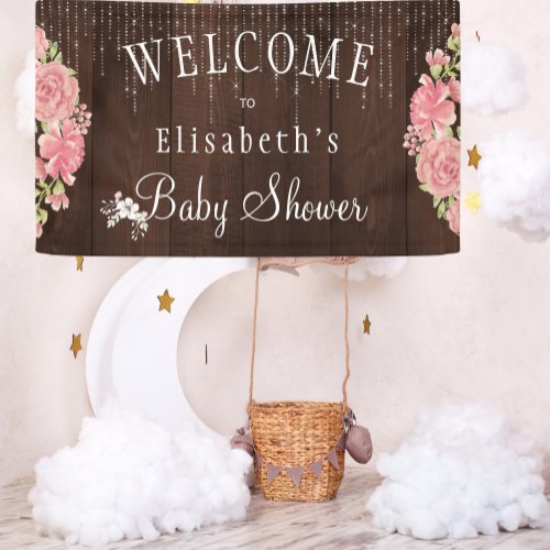 Rustic floral backyard baby shower welcome sign