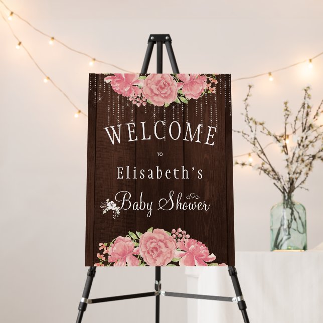 Rustic floral backyard baby shower welcome sign (In Situ (Stand))