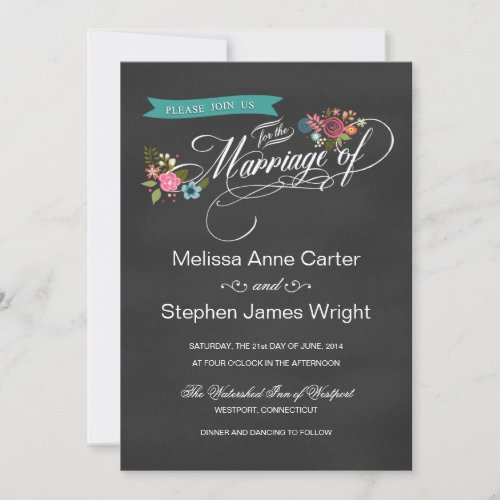 Rustic Floral Banner Chalkboard Wedding Invites