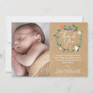 Rustic Floral Baptism, Christening Photo Thank You Card