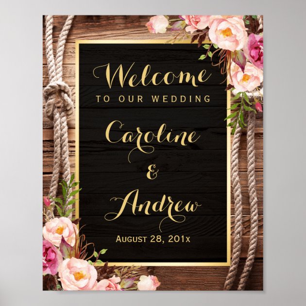 Rustic Floral Barn Wood Knot Welcome Wedding Sign