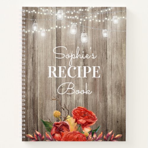 Rustic Floral Barn Wood  Lights Recipe Journal