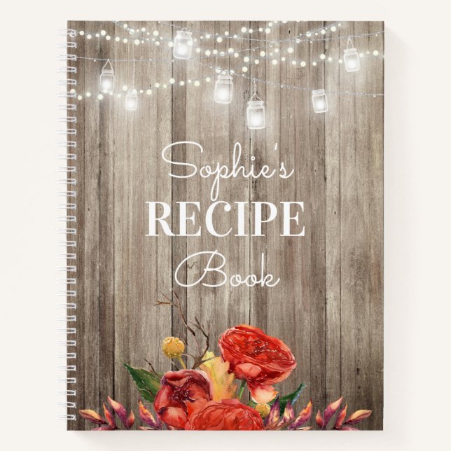 Rustic Floral Barn Wood & Lights Recipe Journal (Front)