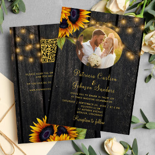 Rustic floral barn wood photo all in one wedding invitation