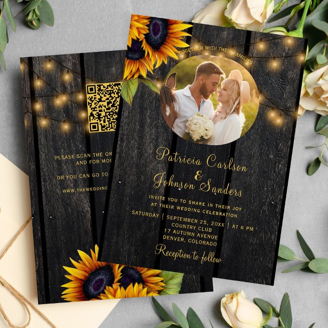 Rustic floral barn wood photo all in one wedding invitation (Creator Uploaded)