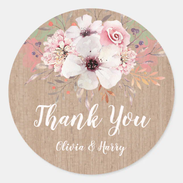 Rustic Floral Barn Wood Round Sticker | Zazzle
