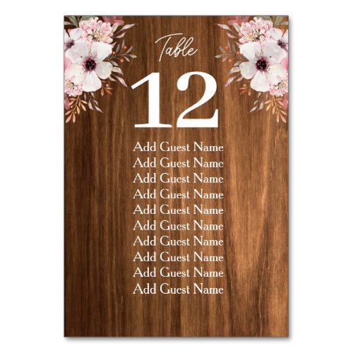 Rustic Floral Barn Wood Table Number Seating Chart