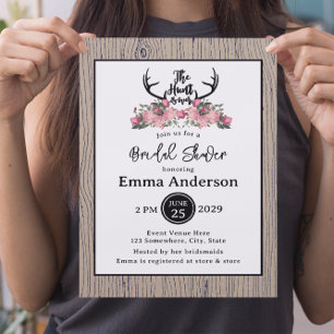 Rustic Floral Barnwood Hunt is Over Bridal Shower Invitation
