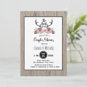 Rustic Floral Barnwood Hunt is Over Couple Shower Invitation (Standing Front)