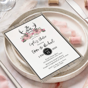 Rustic Floral Barnwood Hunt is Over Couple Shower Invitation