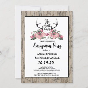 Rustic Floral Barnwood Hunt is Over Engagement Invitation