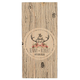 Rustic Floral Barnwood Hunt is Over Wedding Custom Wood USB Flash Drive