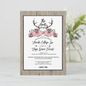 Rustic Floral Barnwood Hunt is Over Wedding Invitation (Standing Front)