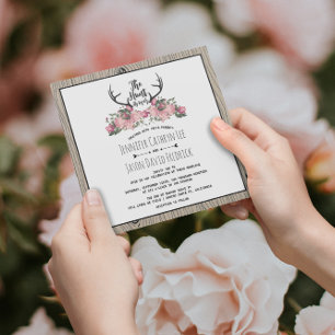 Rustic Floral Barnwood Hunt is Over Wedding Invitation