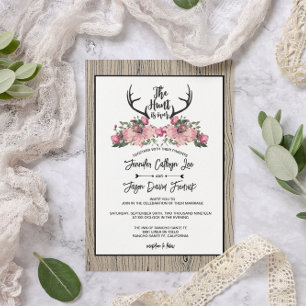 Rustic Floral Barnwood Hunt is Over Wedding Invitation