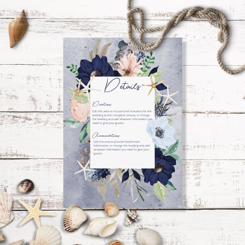 Rustic Floral Beach Nautical Wedding Details Enclosure Card