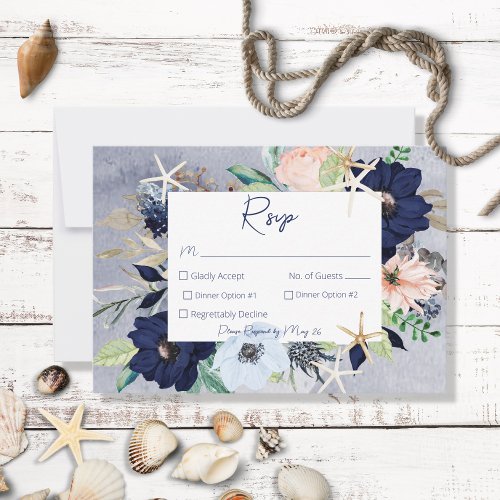 Rustic Floral Beach Nautical Wedding RSVP Card