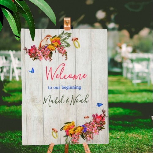 Rustic Floral Bees Cockatoo Welcome Wedding Poster