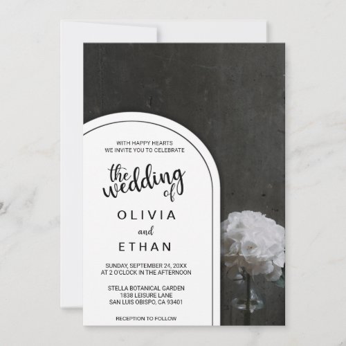 Rustic floral black and white Wedding Invitation