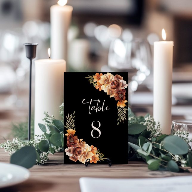 Rustic Floral Black Wedding Table Number (Creator Uploaded)