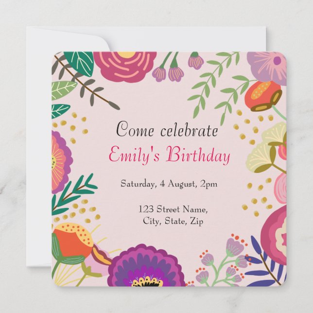 Rustic Floral Bloom Birthday Party Invitation (Front)
