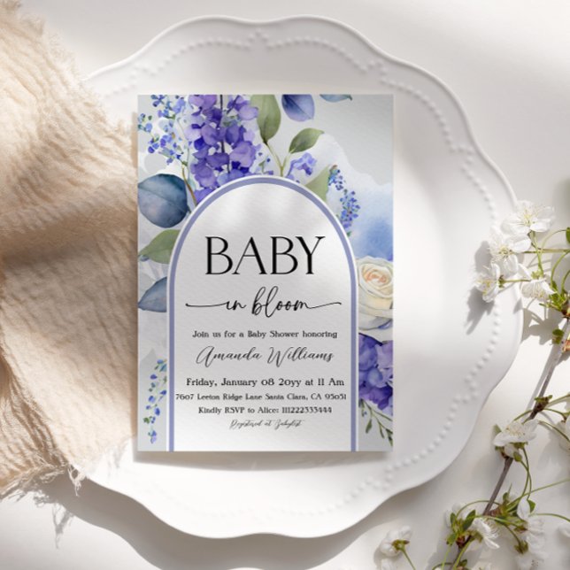 Rustic Floral Blue Baby in Bloom Boy Baby Shower Invitation (Creator Uploaded)