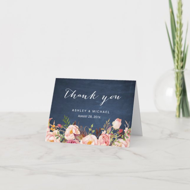 Rustic Floral Blue Chalkboard Thank You (Front)