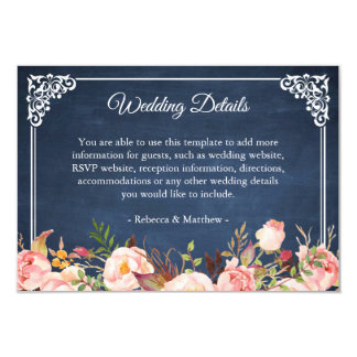 Rustic Floral Blue Chalkboard Wedding Details Card