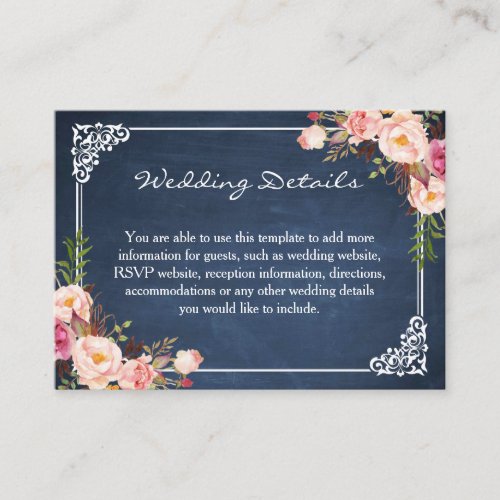 Rustic Floral Blue Chalkboard Wedding Insert Card