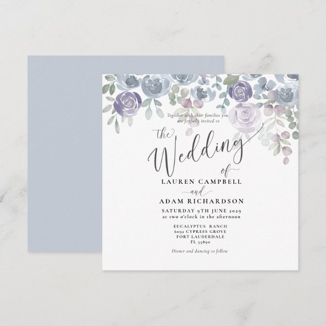 Rustic Floral Blue Eucalyptus Wedding Invitation (Front/Back)