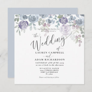 Rustic Floral Blue Eucalyptus Wedding Invitation
