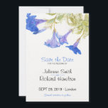 Rustic Floral Blue Flowers Wedding Save the Date<br><div class="desc">This unique rustic floral Save the date features an original floral artwork inspired by a bluebells field hand painted by the Spanish artist Olga Pérez. All of your details are spelled in a mix of a beautiful, modern and script typography, this save the date will be perfect for a any...</div>