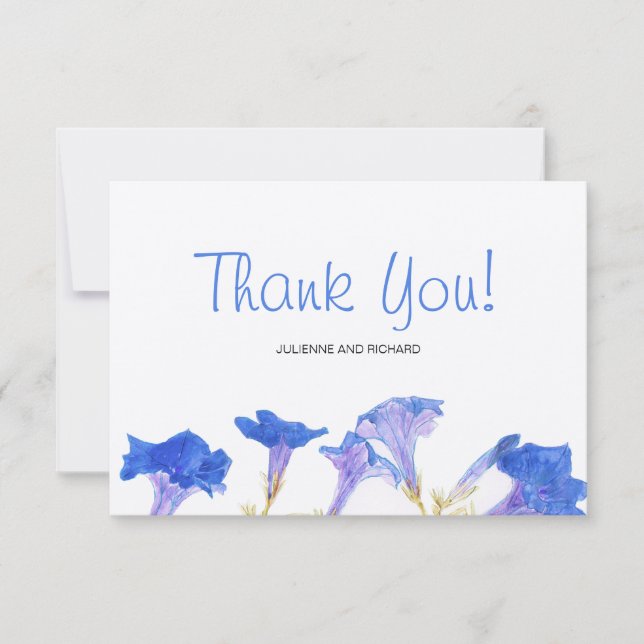 Rustic Floral Blue Flowers Wedding Thank You Card (Front)