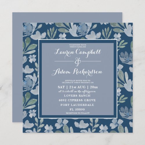 Rustic Floral Blue  Teal Floral Wedding  Invitati Invitation