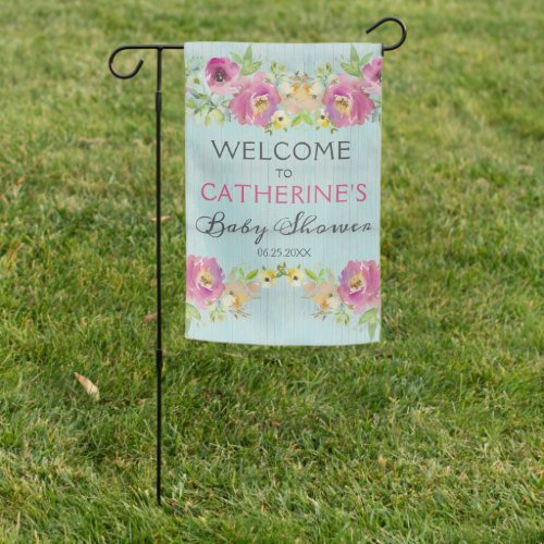 Rustic Floral Blue Wood Baby Shower Welcome 