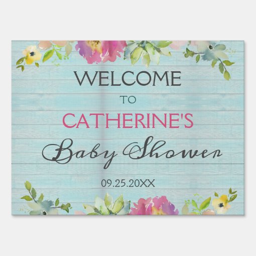 Rustic Floral Blue Wood Baby Shower Yard Sign Zazzle