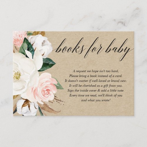 Rustic floral blush girl baby shower book request  enclosure card