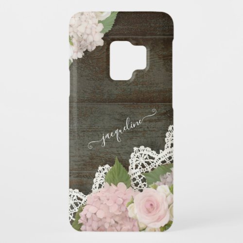 Rustic Floral Blush Pink Barn Wood Lace Name Case_Mate Samsung Galaxy S9 Case