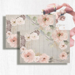 Rustic Floral Blush Pink Boho Watercolor Wood  Tissue Paper