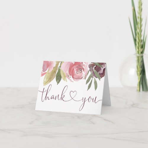 Rustic floral blush pink burgundy thank you card