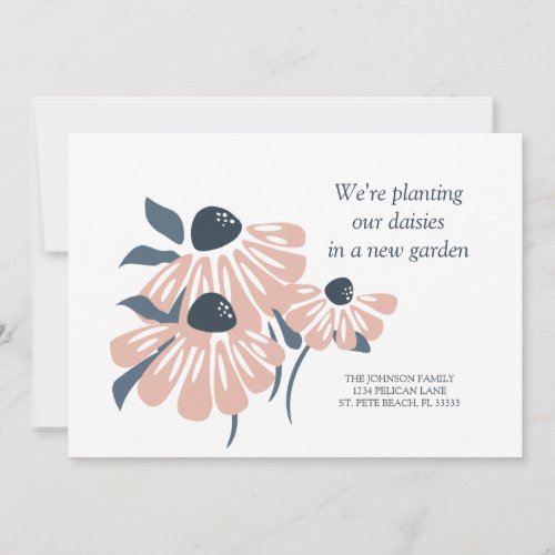 Rustic Floral Blush Pink Navy New Address Announcement